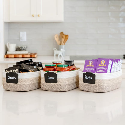 NaturalCozy 11.8"x8"x4.5” Storage Baskets for Shelves 3 Pack | Cotton Rope Woven Small Baskets for