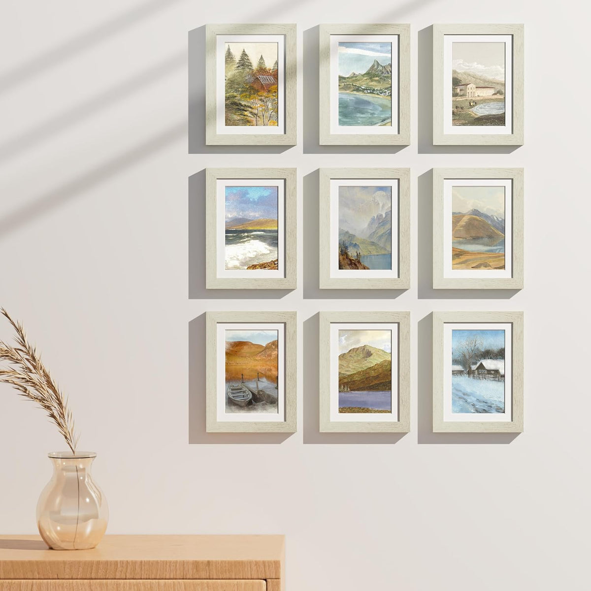 Vittanly 5x7 Picture Frames Set of 9, Shatter Resistant Plexiglass, Display 4x6 Pictures with Mat