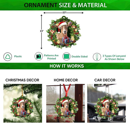 Talataca Goat Wearing A Christmas Hat Wreath Farm Lover 2D Flat Car Rear View Mirror Accessories
