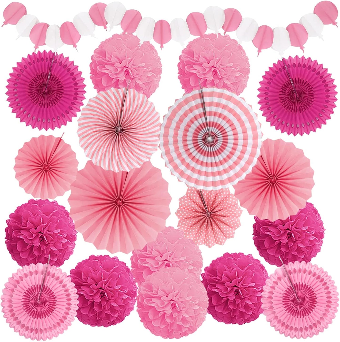 Party Decorations, Pink Papar Fans Pompoms Garlands for Women Girls Mothers Day Bachelorette