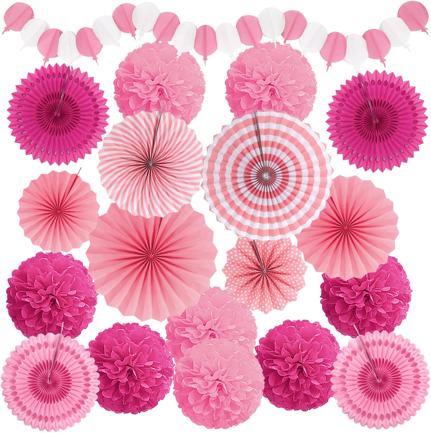 Party Decorations, Pink Papar Fans Pompoms Garlands for Women Girls Mothers Day Bachelorette