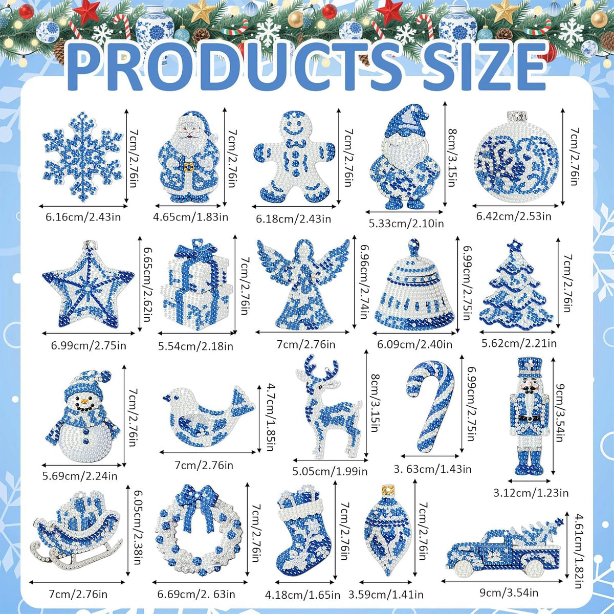 Tondiamo 20 Pcs Christmas Diamond Painting Keychain Kits 5D DIY Diamond Art Pendants Double Sided