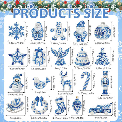 Tondiamo 20 Pcs Christmas Diamond Painting Keychain Kits 5D DIY Diamond Art Pendants Double Sided