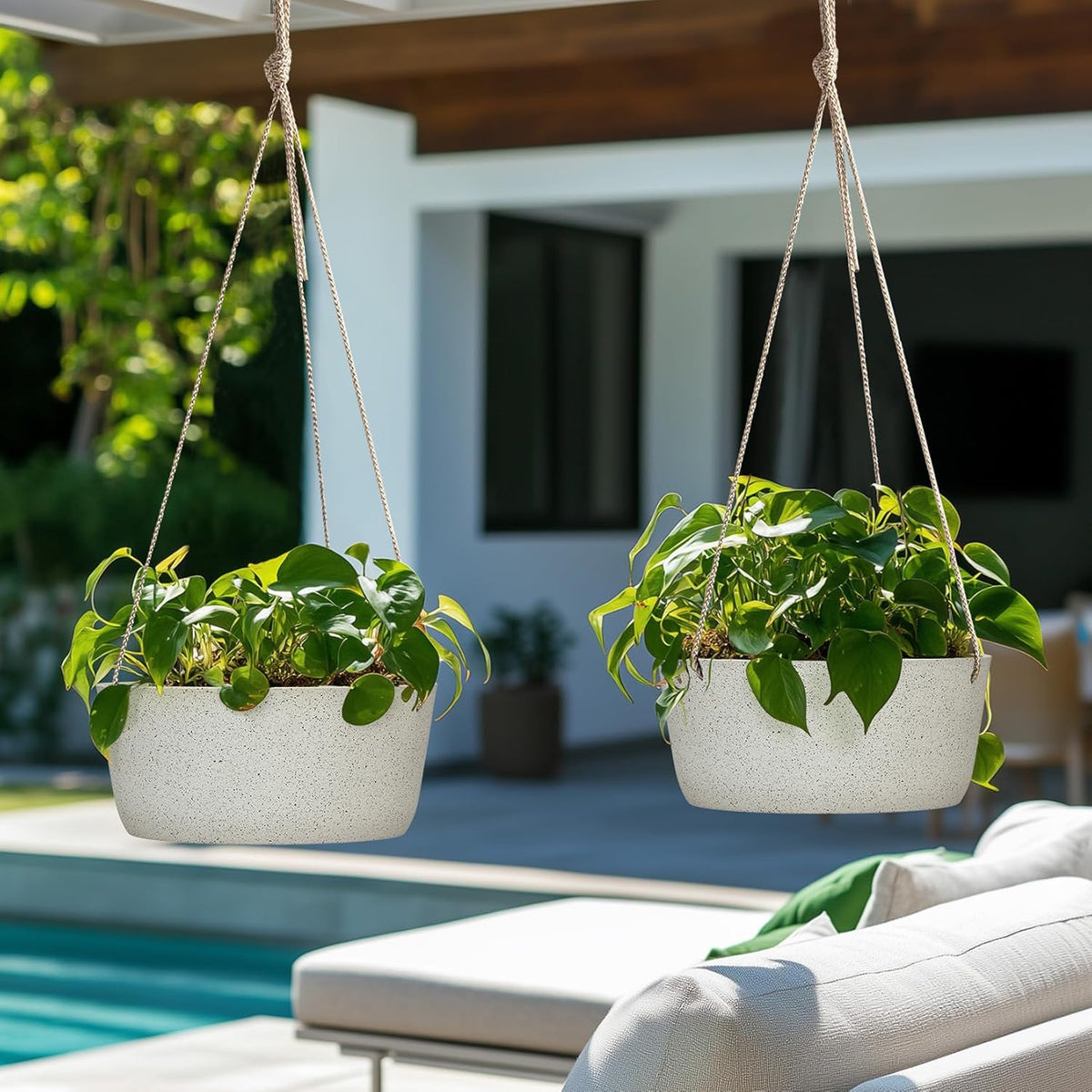 La Jolie Maison Large Hanging Planters - 12 Inch Outdoor Flower Pots, Hanging White Planters Set of