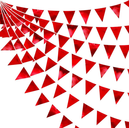 Red Party Decorations Triangle Pennant Banner Flag Dark Red Metallic Fabric Bunting Garland for