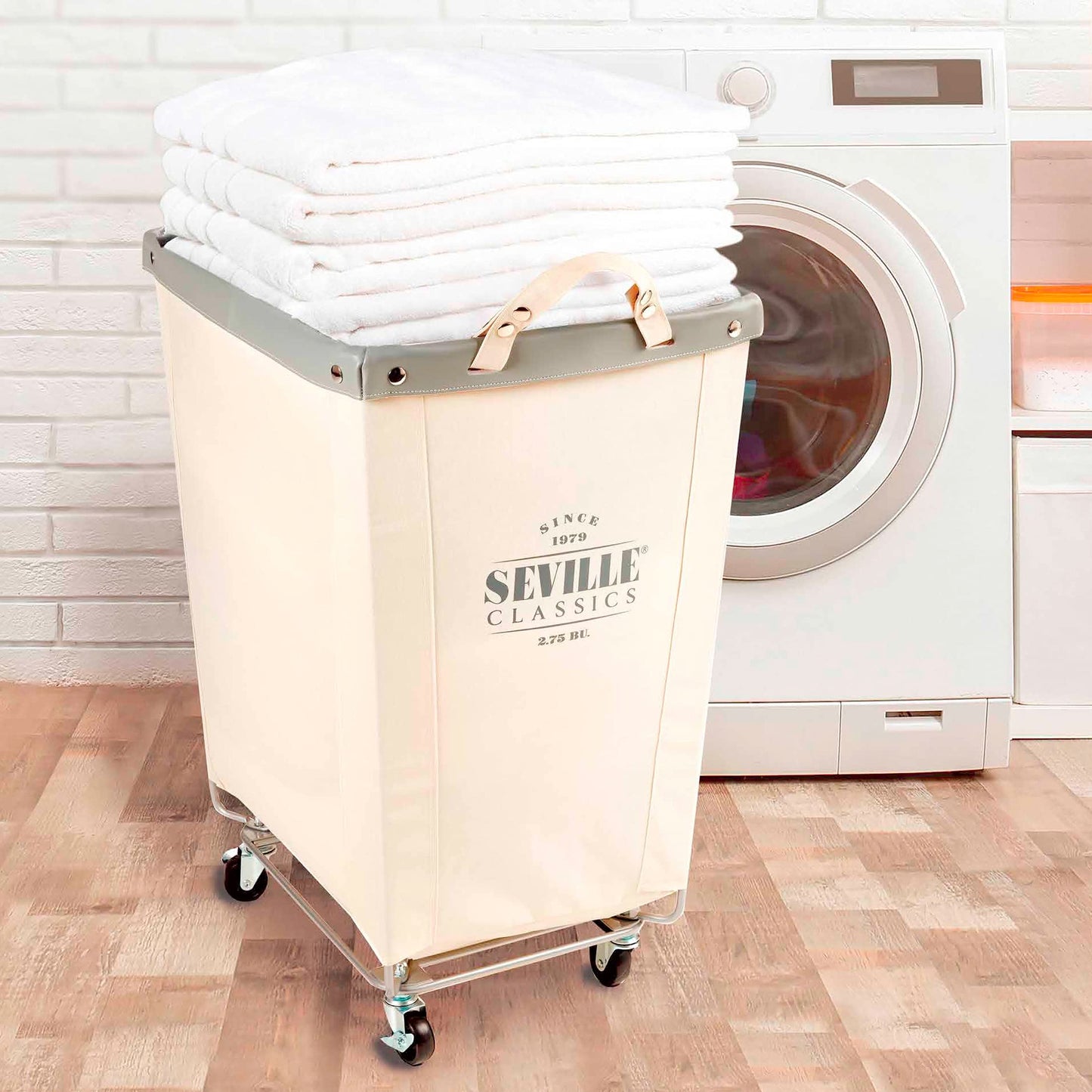 Heavy-Duty Canvas Laundry Hamper w/Wheels, 16"W x 22"D, Natural White
