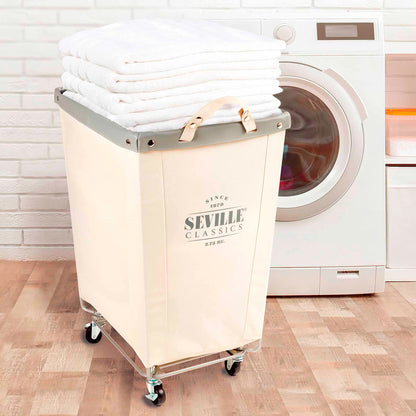 Heavy-Duty Canvas Laundry Hamper w/Wheels, 16"W x 22"D, Natural White