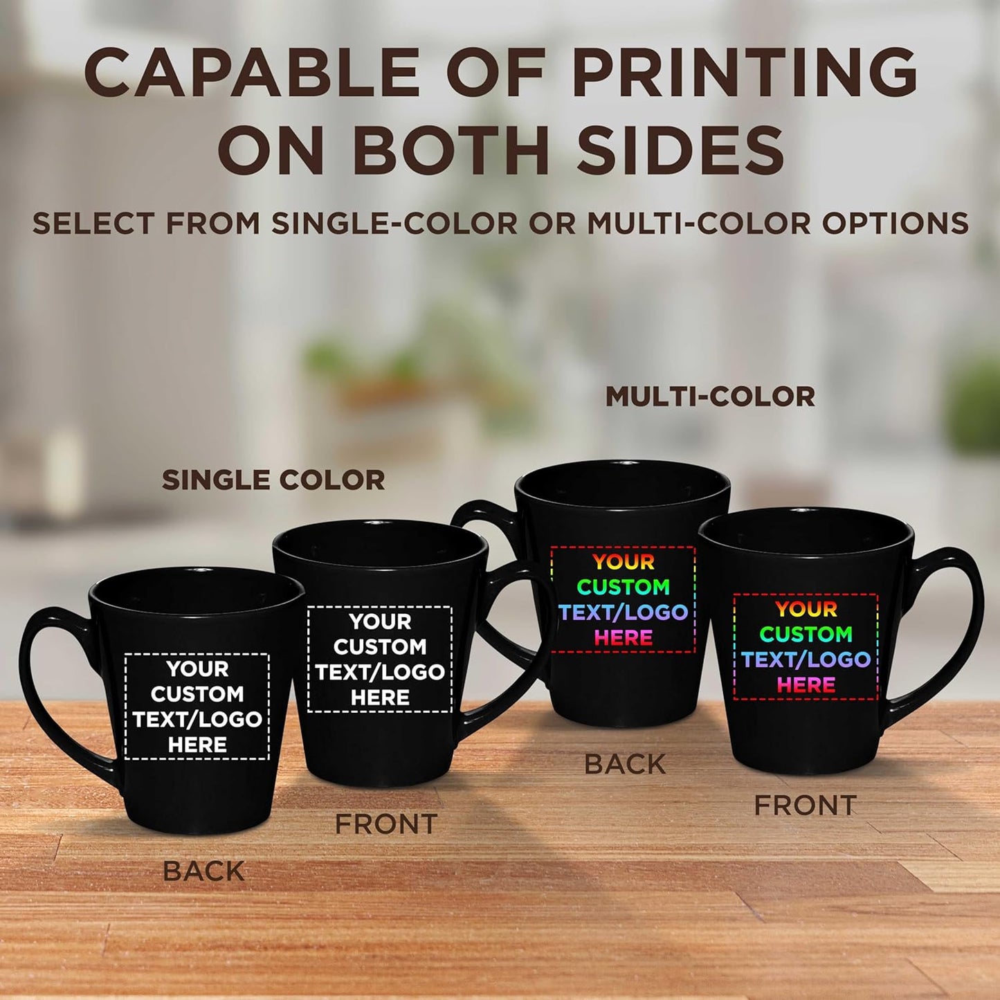 DISCOUNT PROMOS Custom Glossy Ceramic Latte Coffee Mug 12 oz. Set of 100, Personalized Bulk Pack