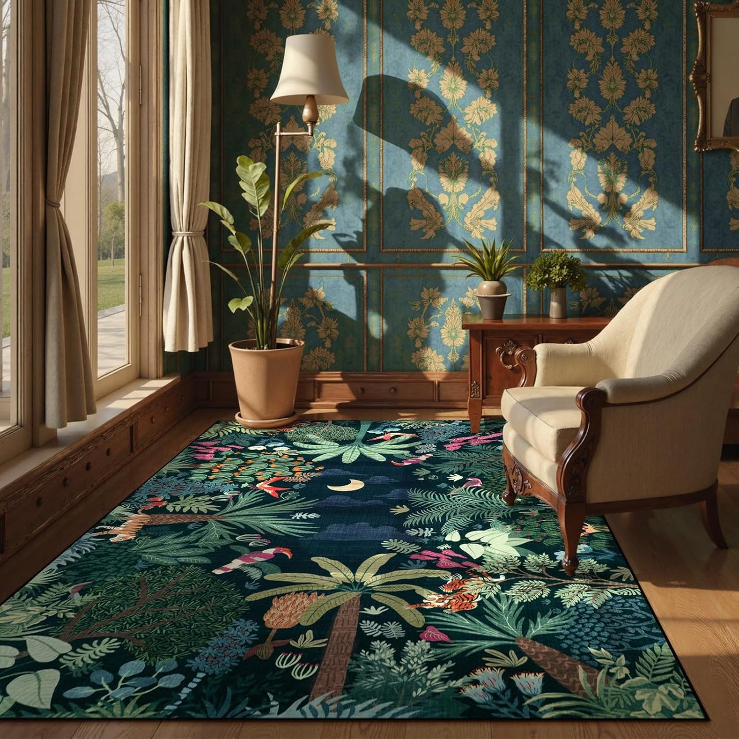 LIVEBOX 6x9 Jungle Dark Rug Dining Room Rugs for Under Table, Soft Modern Green Rugs for Living