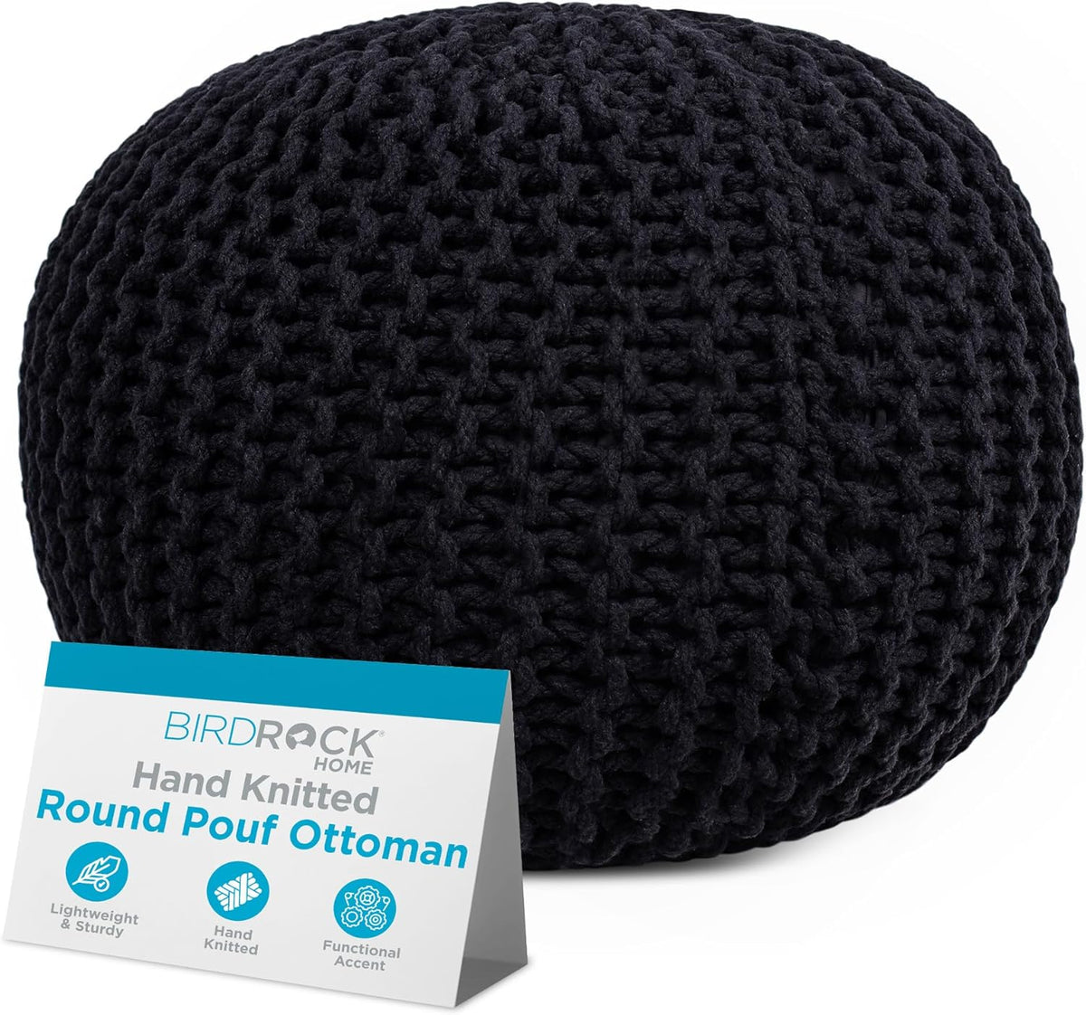 BIRDROCK HOME Round Pouf Ottoman | Cotton Braided Foot Stool with Bean Bag Filling | Boho Foot Rest