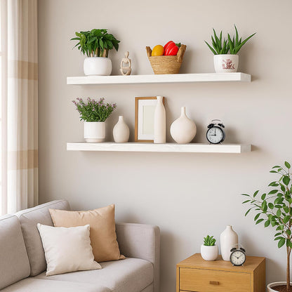 BGMG Wood Floating Shelves for Wall 30 inch Set of 2,White Floating Shelves,Solid Wood Wall Mount