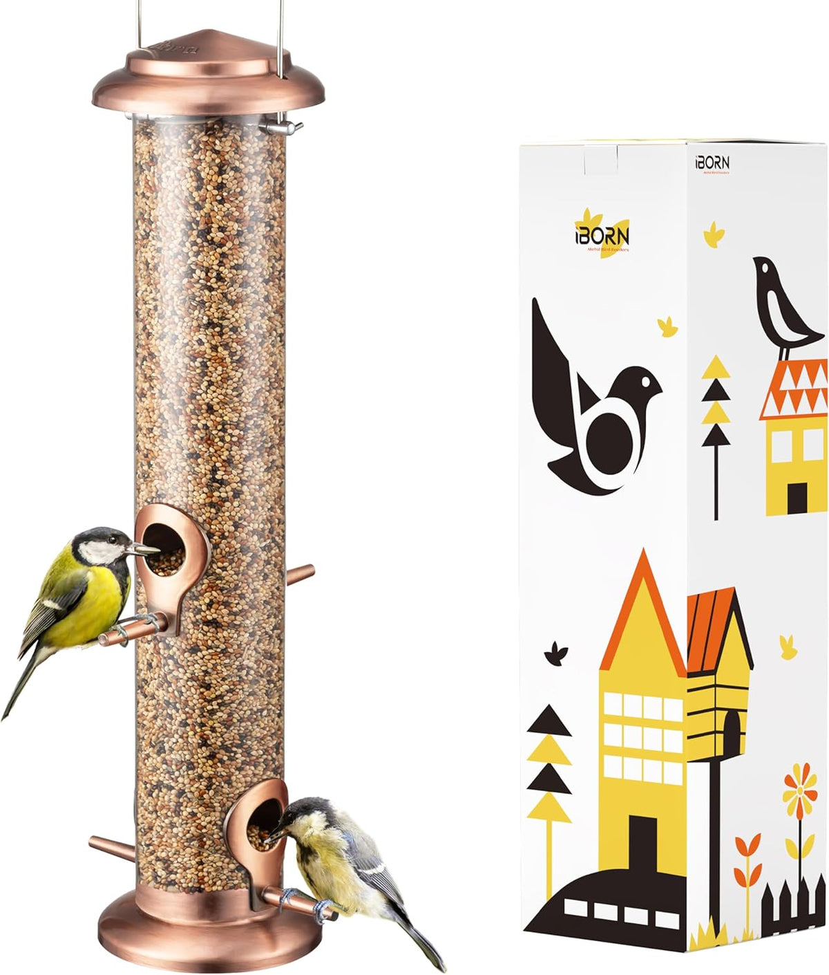 iBorn Metal Bird Feeders Metal Bird Feeder Copper for Outdoors Hanging All Metal Copper Finishing