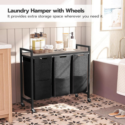 HOOBRO Laundry Sorter 3 Section, Laundry Hamper with Wheels, 3 × 11.5 Gal (43.4L), Rolling Laundry