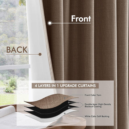 MIULEE 100% Blackout Curtains 120 Inch Long 2 Panels Set for Bedroom, Thick Faux Linen Black Out