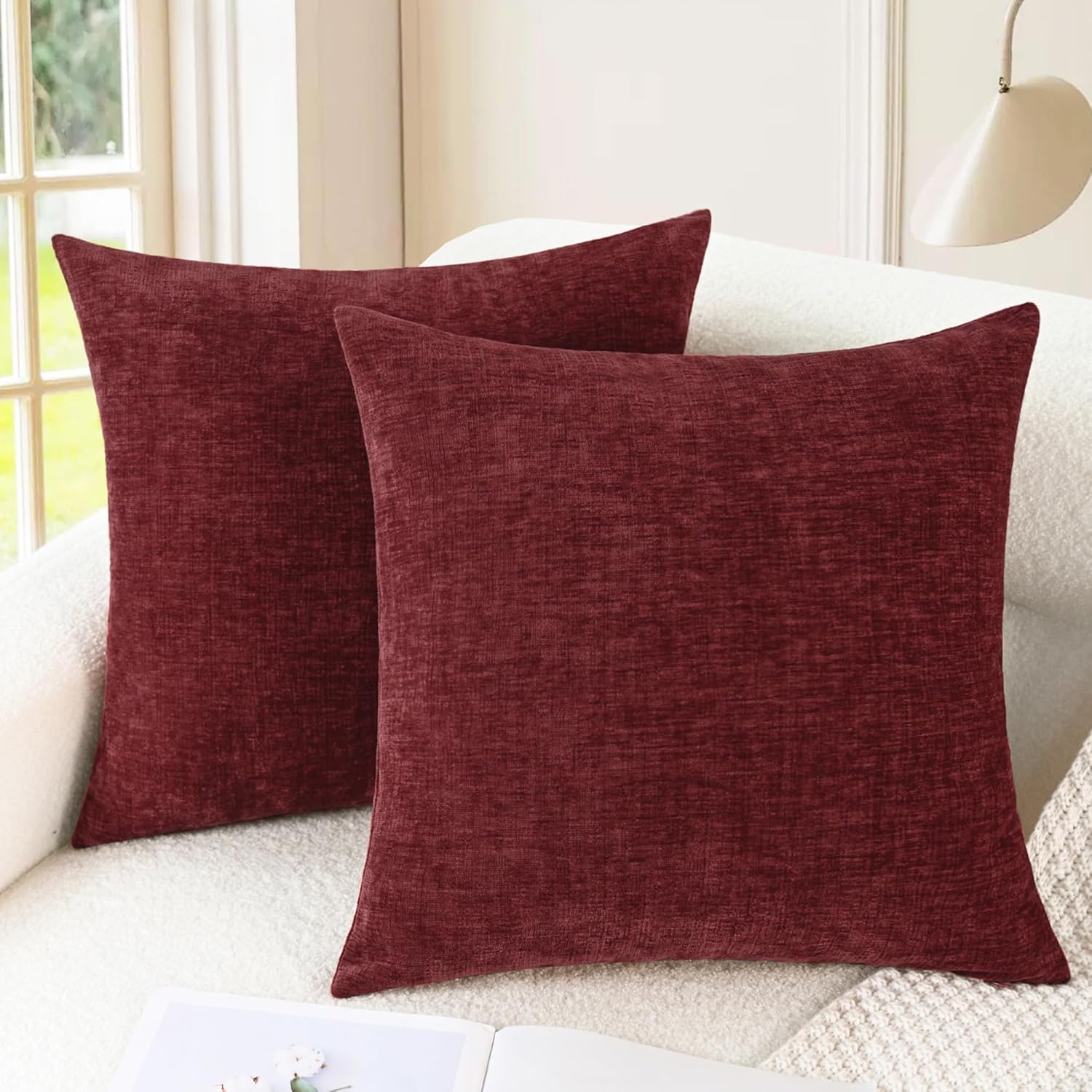 CaliTime Throw Pillow Covers Decorative 26 X 26 Inches Pack of 2 Cozy Chenille Cushion Cases for