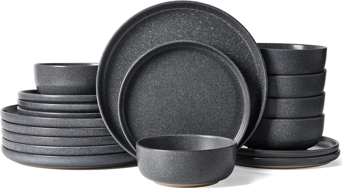 Famiware Milkyway Plates and Bowls Sets, 18 Pieces Dinnerware Sets, Reactive Glaze Dish Set