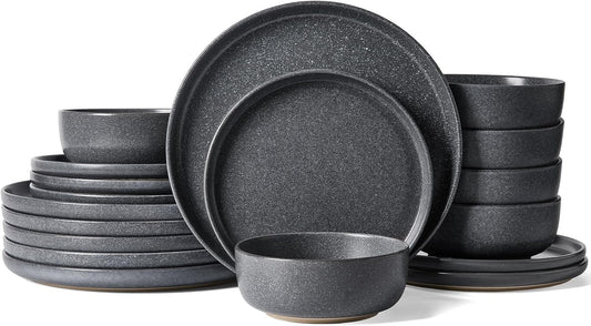 Famiware Milkyway Plates and Bowls Sets, 18 Pieces Dinnerware Sets, Reactive Glaze Dish Set