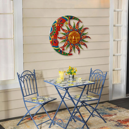 Limygus Sun and Moon Wall Decorations for Outdoor, Colorufl Metal Sun Wall Art Decor with Moon &