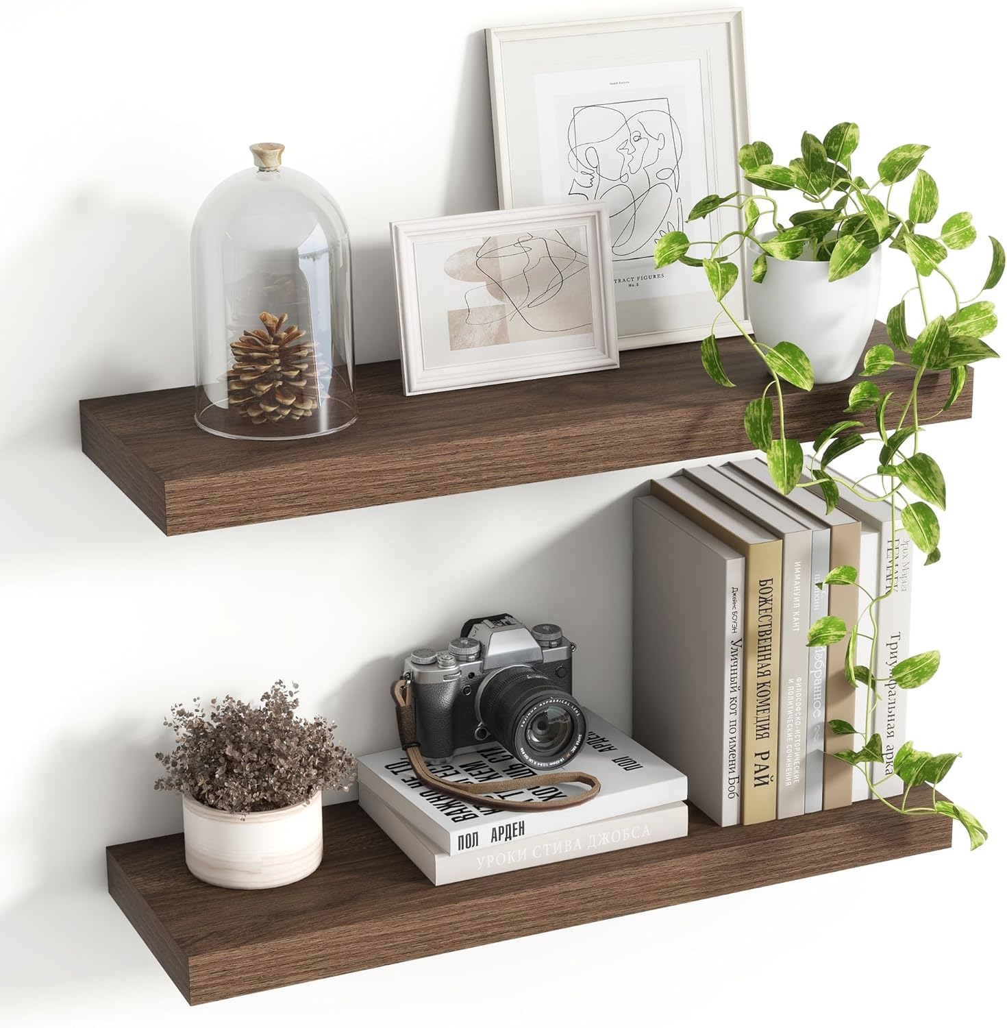 24 Inch Floating Shelves, 8 Inch Deep Floating Shelves for Wall, Hanging Shelf with Invisible