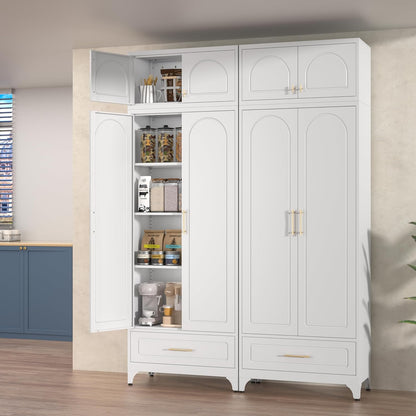 Kitchen Cabinet, 90" Tall Metal Pantry Cabinet, Freestanding Cupboards with One Drawer, Food