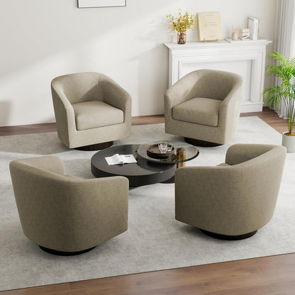 Swivel Barrel Accent Chair, Modern Round Linen Arm Chair for Living Room, Bedroom, Comfy Club