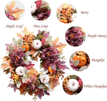 20Inch Fall Wreaths for Front Door,Fall Wreath,Fall Decorations for Home,Autumn Wreaths with White