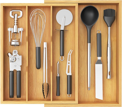 Lifewit Utensil Drawer Organizer, Expendable Cooking Silverware Tray for Kitchen Drawer, Bamboo