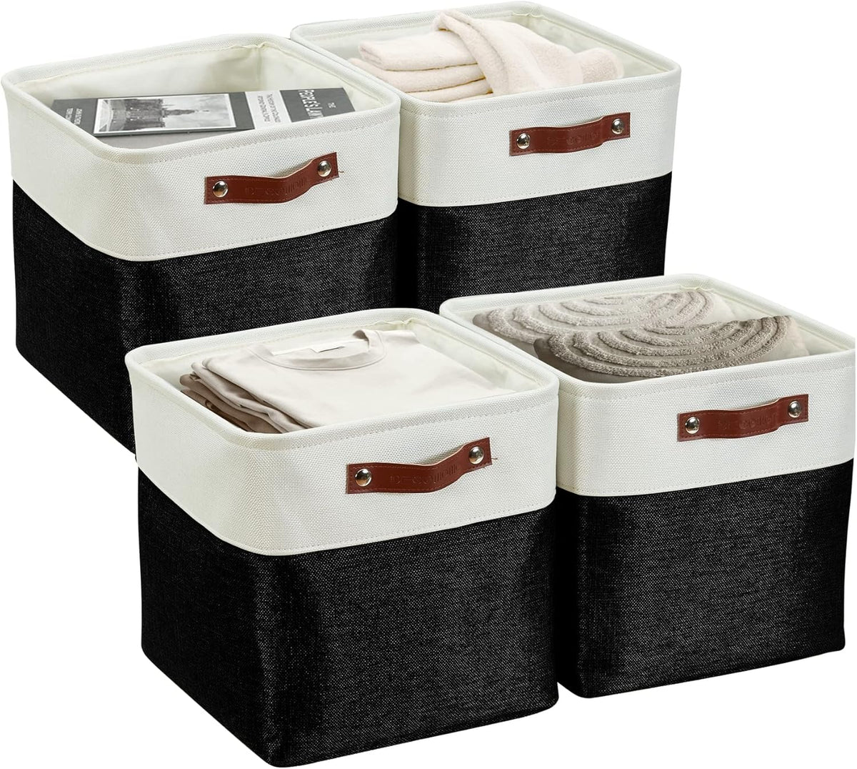 DECOMOMO Storage Cubes, 11x11 Cube Storage Bins, Baskets for Shelves (Black & White, Cube 11" - 4