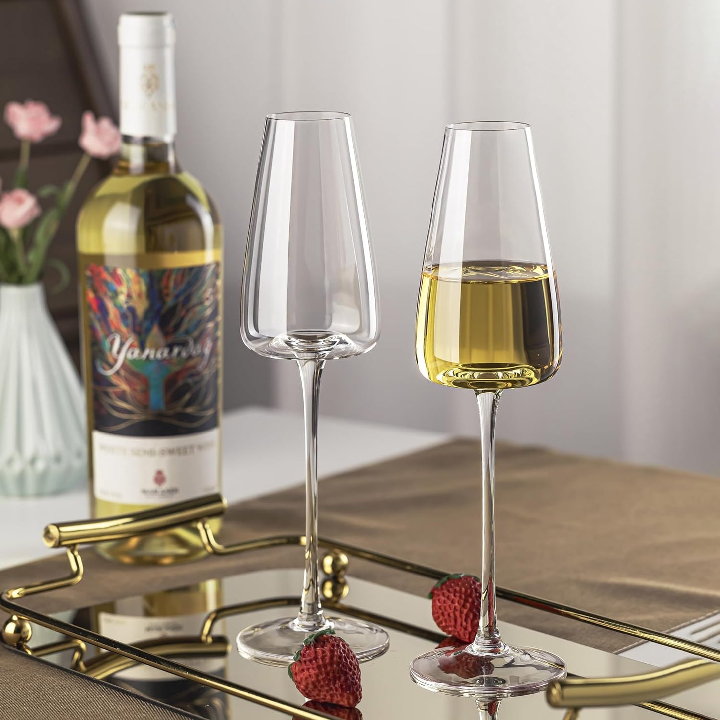 Champagne Flutes Glass Set of 2, Crystal Champagne Glasses 9OZ/ 270ML, Hand Blown Mimosa Glasses