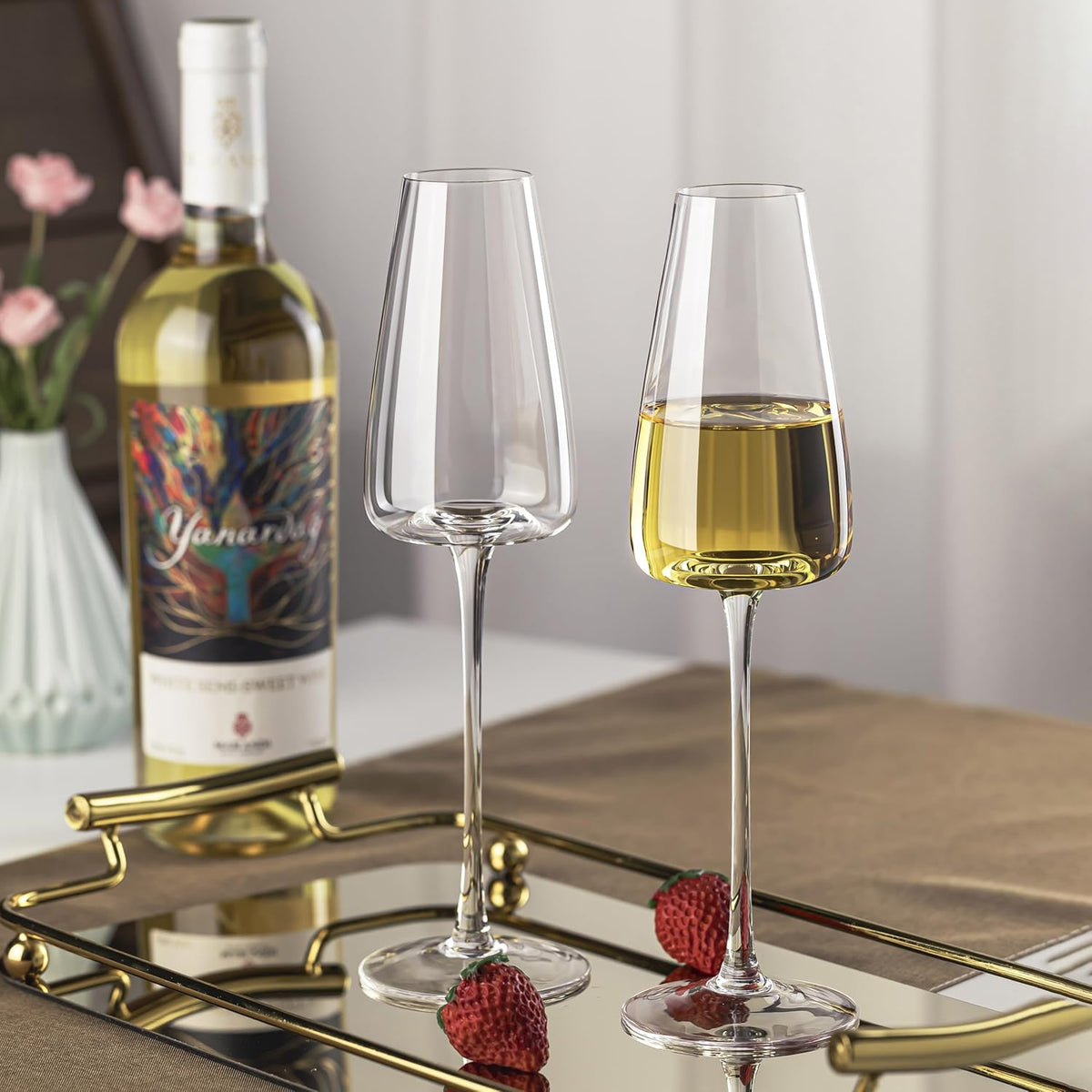 Champagne Flutes Glass Set of 2, Crystal Champagne Glasses 9OZ/ 270ML, Hand Blown Mimosa Glasses