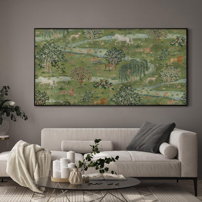 SIGNWIN 36"x72" Extra Large Framed Wall Art Medieval Fantasy Forest with Woodland Animals