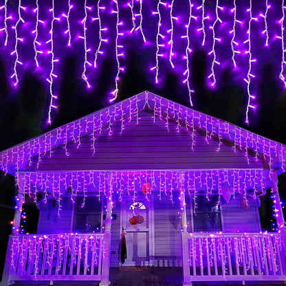 YEGUO 33ft 400 LED Purple Icicle Halloween Lights Outdoor Waterproof, 80 Drops Icicle Light