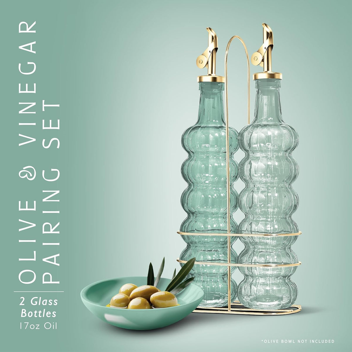 COOK WITH COLOR Glass Olive Oil Bottle Dispenser - 2 Pack- 17oz Oil and Vinegar Cruet - Olive Oil