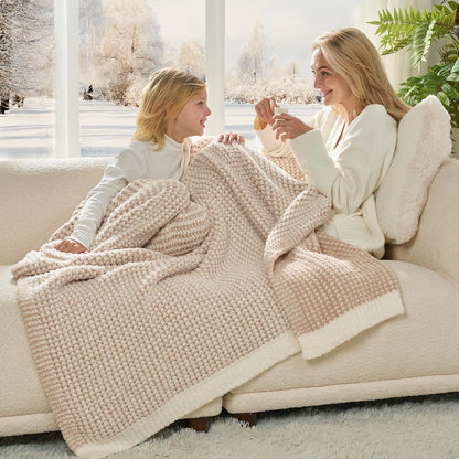 Snuggle Sac Cream Waffle Blanket for Couch Bed Sofa 60x80 inches, Reversible Beige Soft Throw