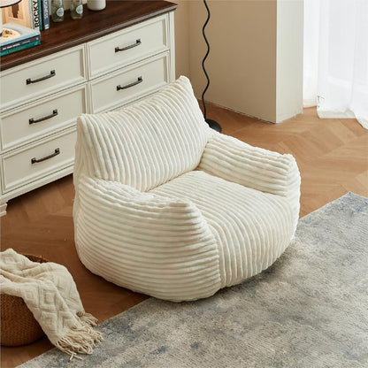 Premium Beige Bean Bag Chair for Adults with Armrest- Ultra Plush Memory Foam Lounge Sofa & Comfy