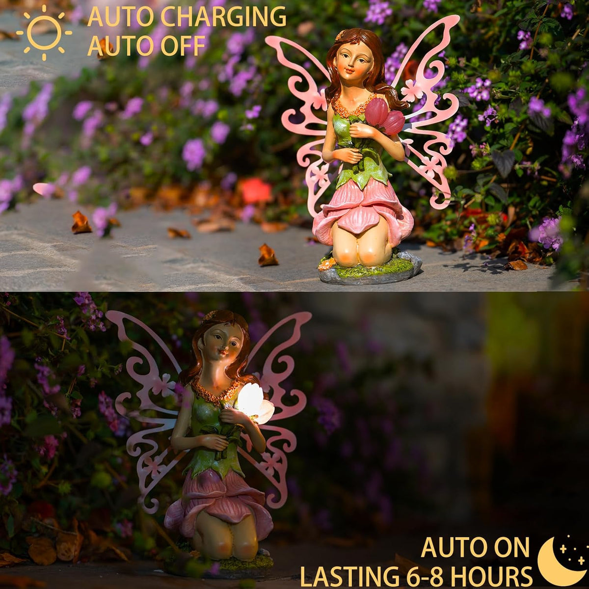 Fairy Decor, Solar Outdoor Statue, Accessories for Fairy Garden Gifts - Resin Figurine for Patio