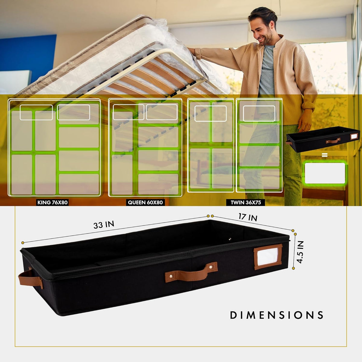 HOMELUX THEORY 2pc Low Profile Under Bed Storage Containers, Thin Under Couch Storage Organizer