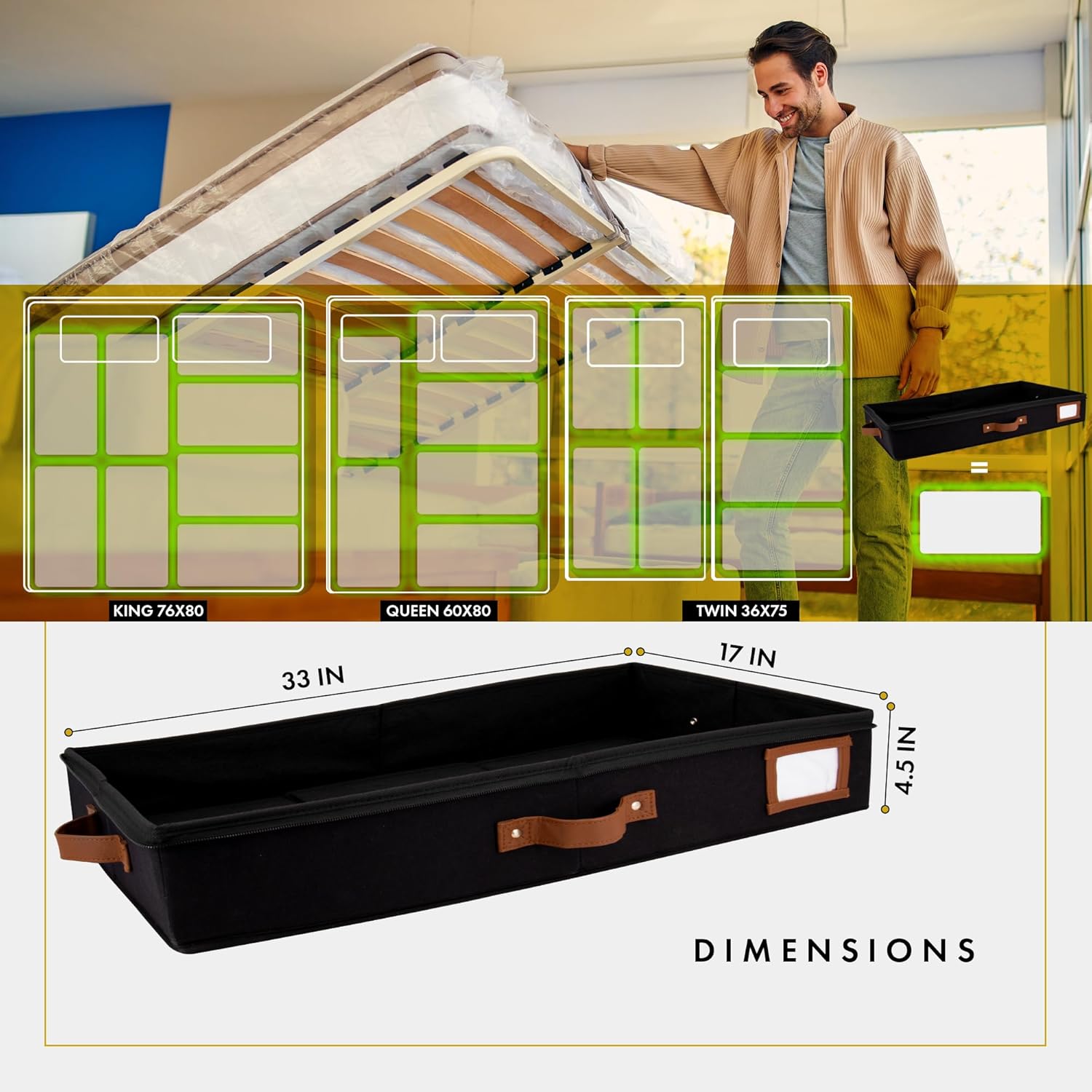 HOMELUX THEORY 2pc Low Profile Under Bed Storage Containers, Thin Under Couch Storage Organizer