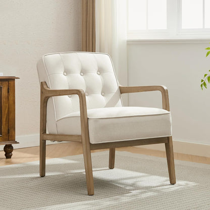 Linen Accent Chair, Mid Century Modern Chair for Living Room, Upholstered Comfy Lounge Armchair