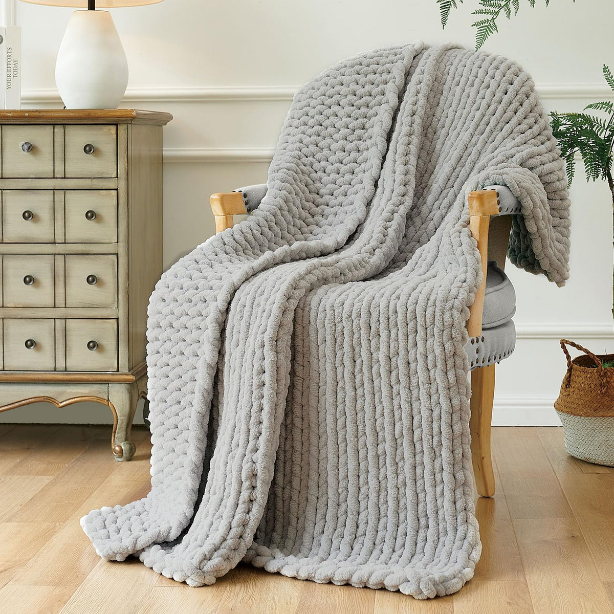 Esterra Chunky Knit Throw Blanket Newly Upgraded Heavy Tighter Version, Handmade Chenille Throw