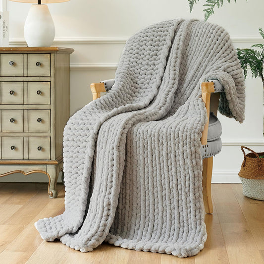 Esterra Chunky Knit Throw Blanket Newly Upgraded Heavy Tighter Version, Handmade Chenille Throw