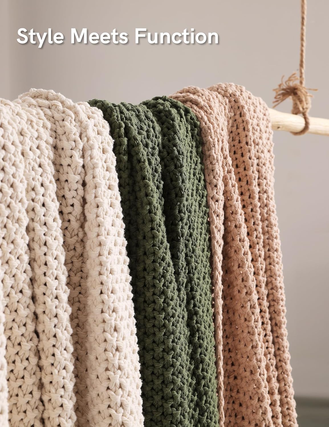 YnM Chunky Cotton Knit Throw Blanket, Cable Knit Throws for Bed Couch Sofa, Comfy & Relaxing