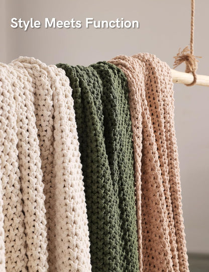 YnM Chunky Cotton Knit Throw Blanket, Cable Knit Throws for Bed Couch Sofa, Comfy & Relaxing