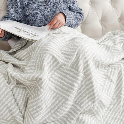 jinchan Boho 100% Cotton Blanket Muslin 50x60 Inches Lightweight 3-Layer Geometric Square Striped