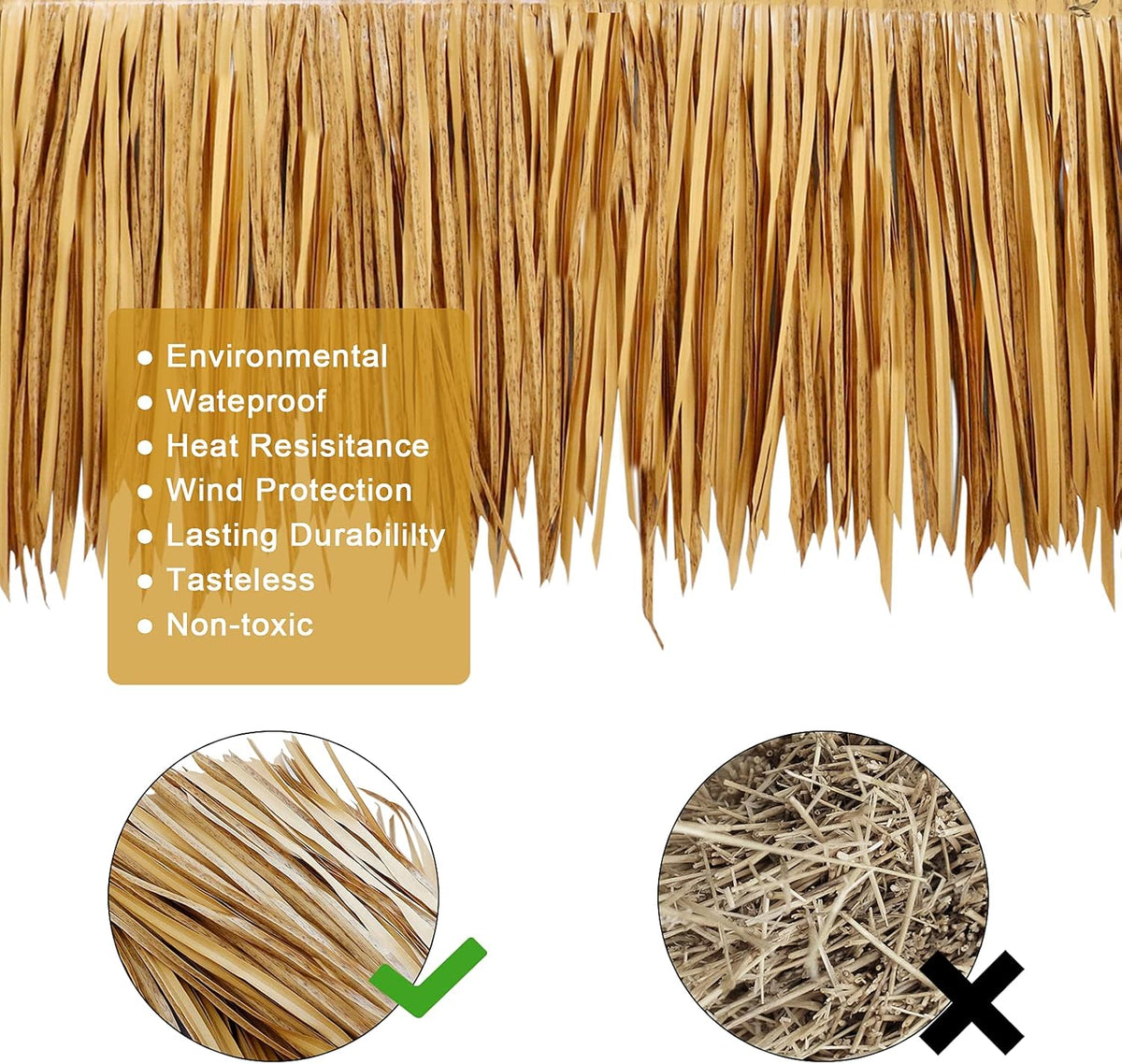 39.5" Tiki Straw Roof Thatch-Mexican Style Artificial Palm Thatch Rolls, Tiki Bar Hut Grass Duck