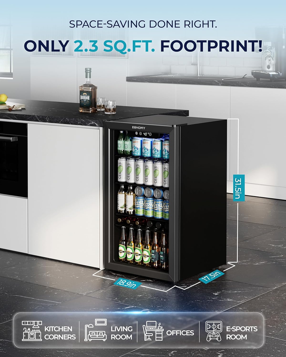 EUHOMY Beverage Refrigerator and Cooler, 128 Can Mini fridge with Glass Door, Small Refrigerator