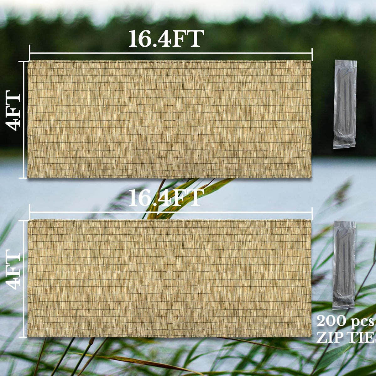 Natural 2 Pack 4FT X 16.4FT Reed Fencing Roll, Balcony Privacy Shade Reed Bamboo Fencing Garden