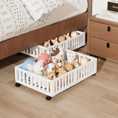 Bamboo Under Bed Storage with Wheels (2-Pack) – Rolling Underbed Shoe Organizer Box for Shoes