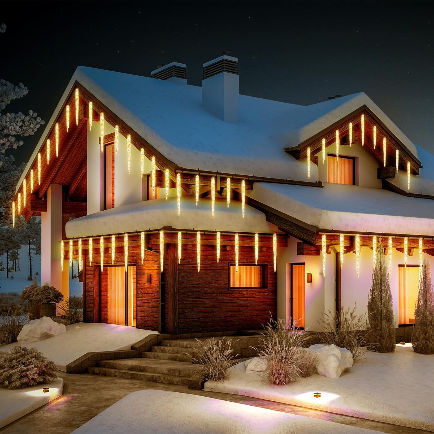 Christmas Meteor Shower Icicle Lights Outdoor, 19.8Ft With 20 Large Tube 480 LED Dropping Effect