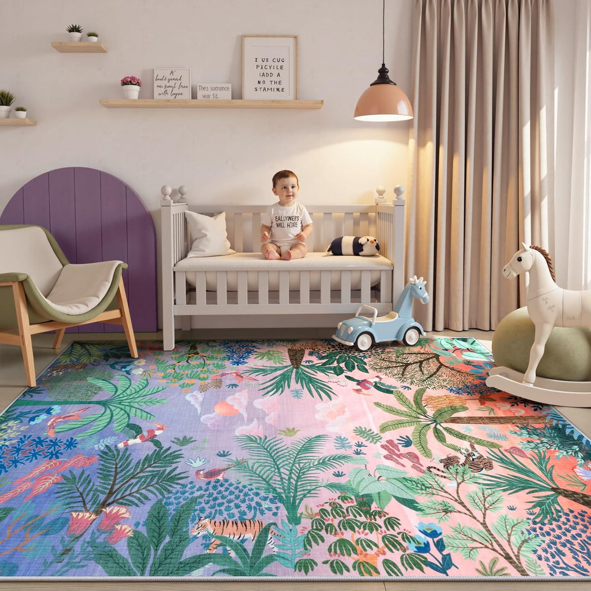 LIVEBOX Machine Washable Area Rugs 8x10 Lavender Girls Bedroom Rug, Soft Ultra-Thin Nursery Girl